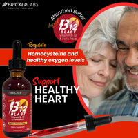 Thumbnail for Bricker Labs B-12 Blast Liquid Vitamin B12 and Folic Acid Supplement, Support Energy Production, Great Tasting Liquid Vitamin B12 Dietary Supplement in Natural Raspberry Flavor, 2 fl oz Bottle