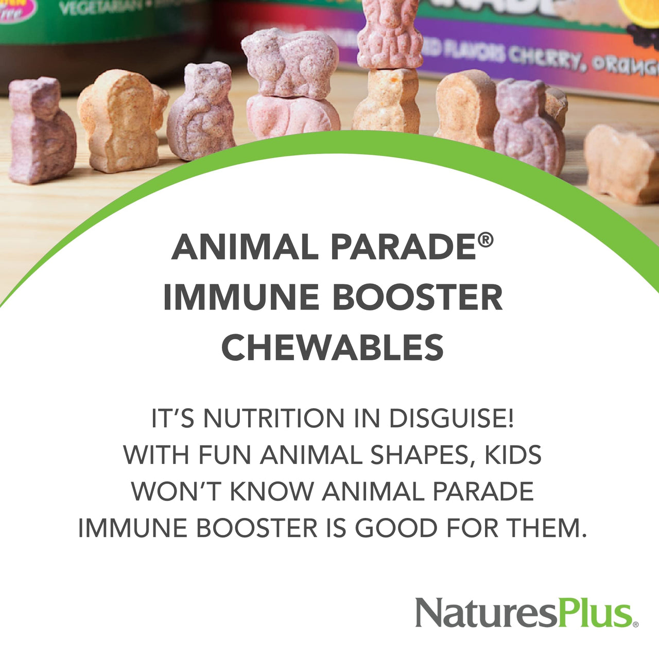 NaturesPlus Animal Parade Immune Booster - Tropical Berry Flavor - 90 Animal-Shaped Chewable Tablets - Provides Immune System Support - Gluten Free, Vegan - 45 Servings