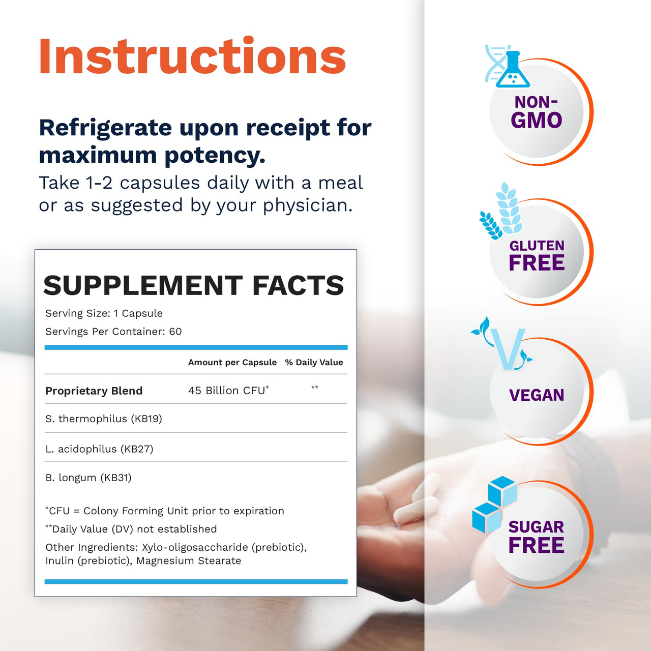Renadyl Kidney Probiotic Supplement | Urea, Creatinine, & Uric Acid Support | 45 Billion CFUs | Clinically Tested, Non-GMO, & Made in USA, 180 Capsules (3 Bottles, 3 Month Supply)