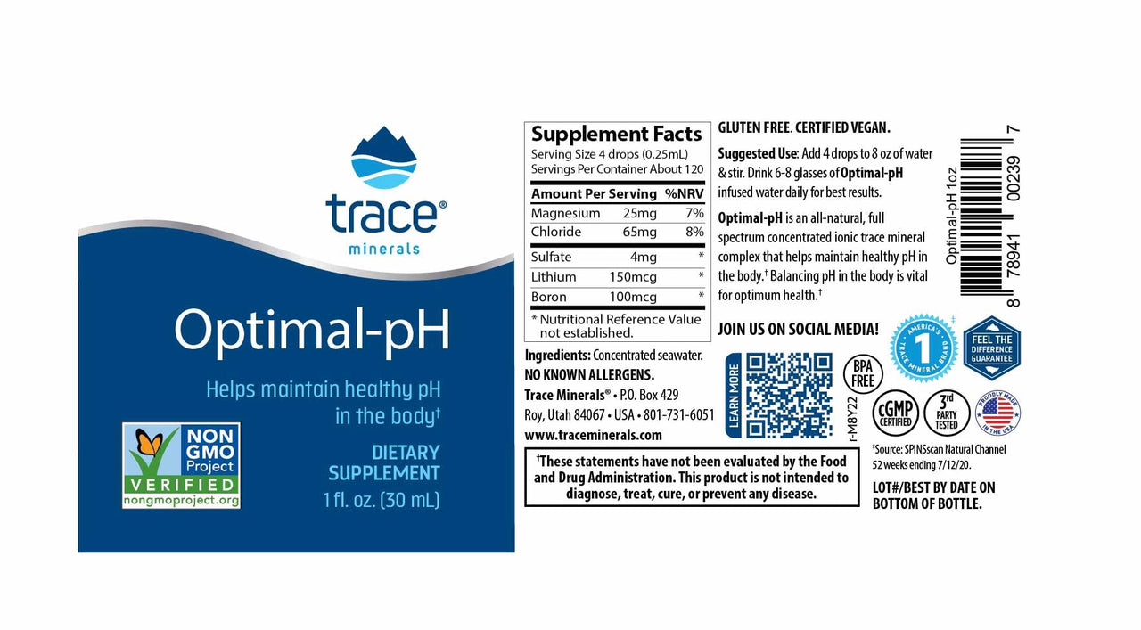 Trace Minerals Optimal-pH - Concentrated Ionic Mineral Supplement for Digestive & Immune Health - Digestion & pH Support Supplement with Magnesium & Boron - 1 fl oz (About 120 Servings)