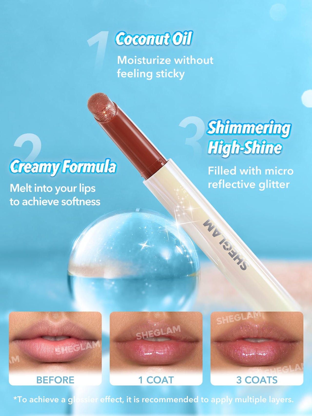 SHEGLAM Pout-Perfect Moisturizing Solid Lip Gloss Shimmer Lip Plumper - Sugar Crystal