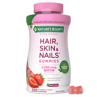 Thumbnail for Nature's Bounty Optimal Solutions Hair, Skin and Nails Pectin Gummies, 2500 mcg Biotin Per Serving, No Stick Gummy, Vegetarian Formula, Strawberry Flavor, 200 count, 100 Total Servings