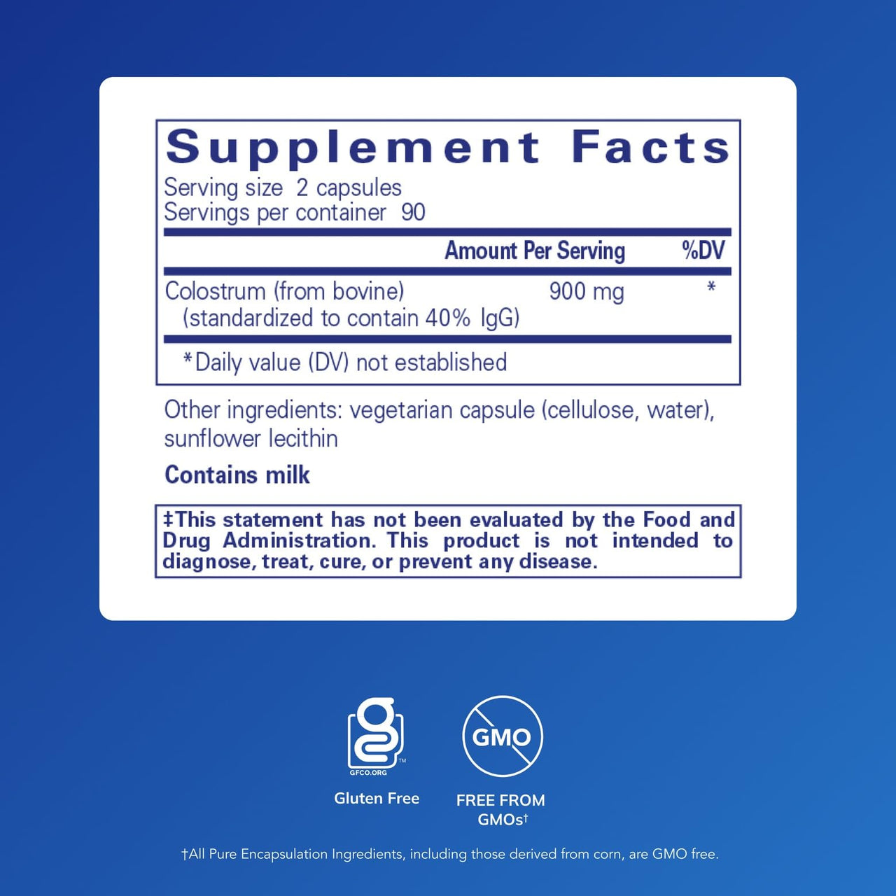 Pure Encapsulations Colostrum | 40% IgG Highly Concentrated Immune Support* | 180 Capsules