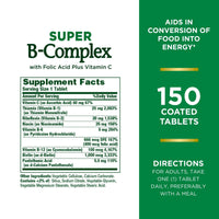 Thumbnail for Nature's Bounty Super B-complex with Folic Acid Plus Vitamin C, 300 Tablets (2 X 150 Count Bottles)