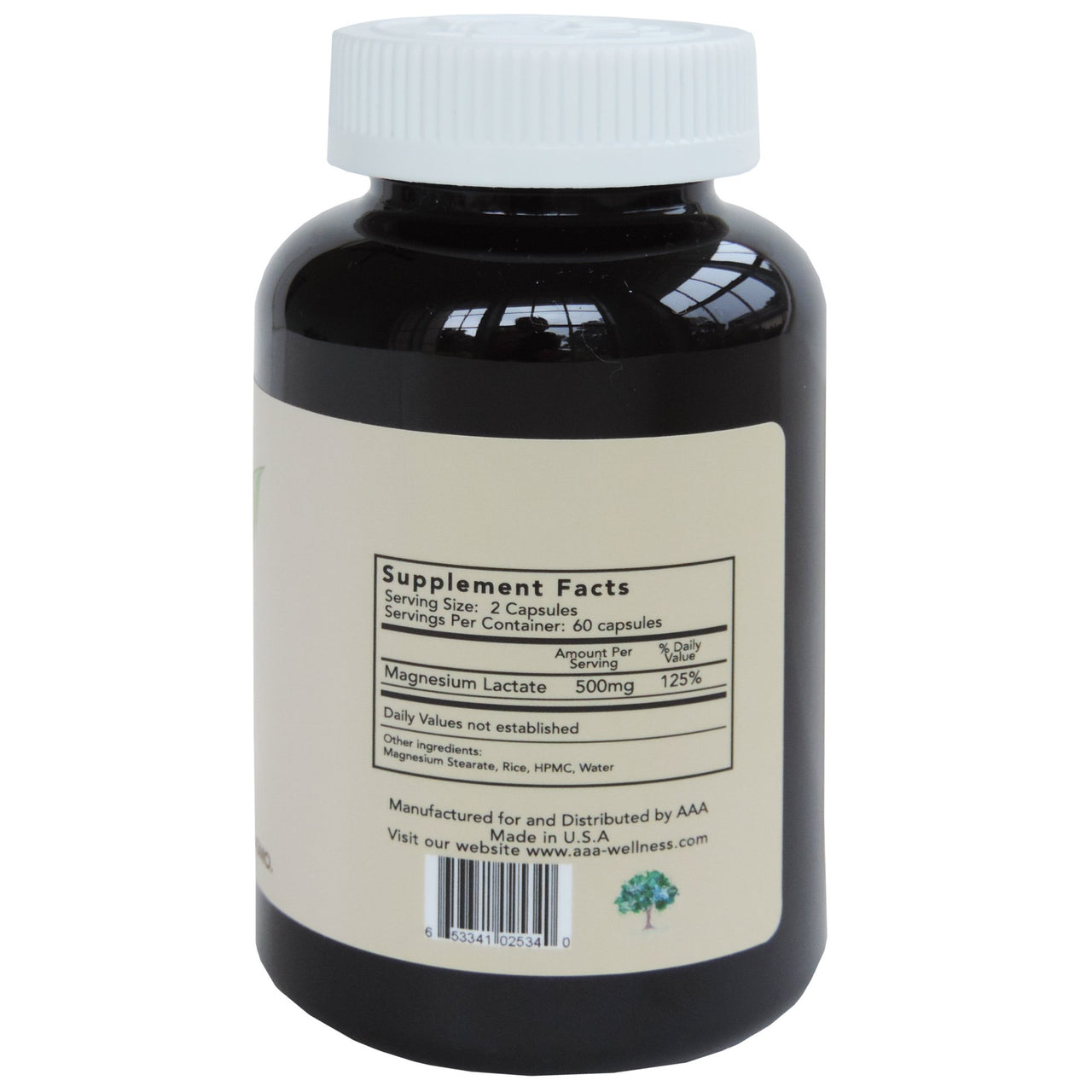 Magnesium Lactate 500 mg per Serving, 120 Easy to Swallow Small Vegetarian Capsules. Gluten Free. Doctor formulated. Highly bioavailable Formulation. High Absorption. Made in USA.