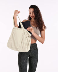 Thumbnail for ODODOS 18L Side-Cinch Shopper Bags Lightweight Shoulder Bag Tote Handbag for Shopping Workout Beach Travel, Ivory