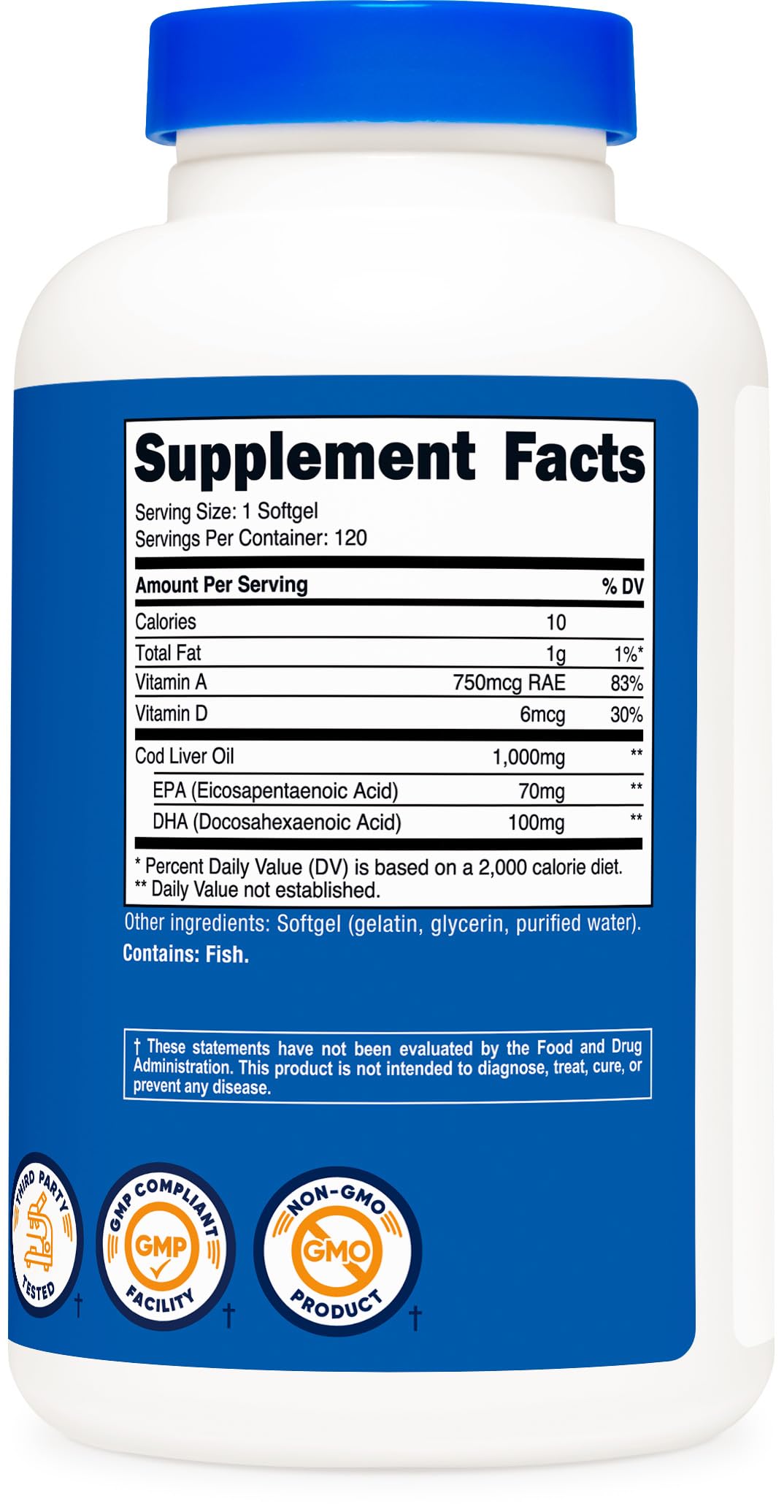 Nutricost Cod Liver Oil 1000mg, 120 Softgels - Non-GMO & Gluten Free