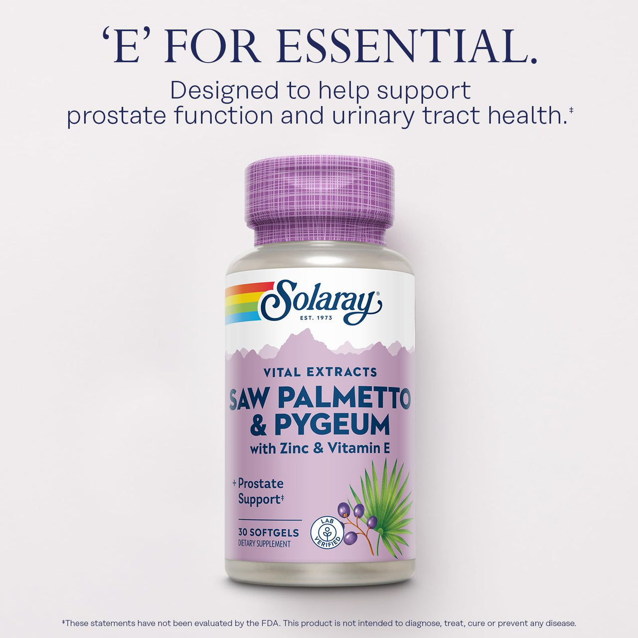 SOLARAY Saw Palmetto and Pygeum - Saw Palmetto for Men w/Pygeum Bark, Zinc, Vitamin E, Pumpkin Seed Oil - Prostate Supplements for Men w/Beta Sitosterol - 60-Day Guarantee - 30 Servings, 30 Softgels