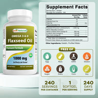 Thumbnail for Best Naturals Flaxseed Oil 1000 mg 240 Softgels - Omega-3-6-9 for Heart Health