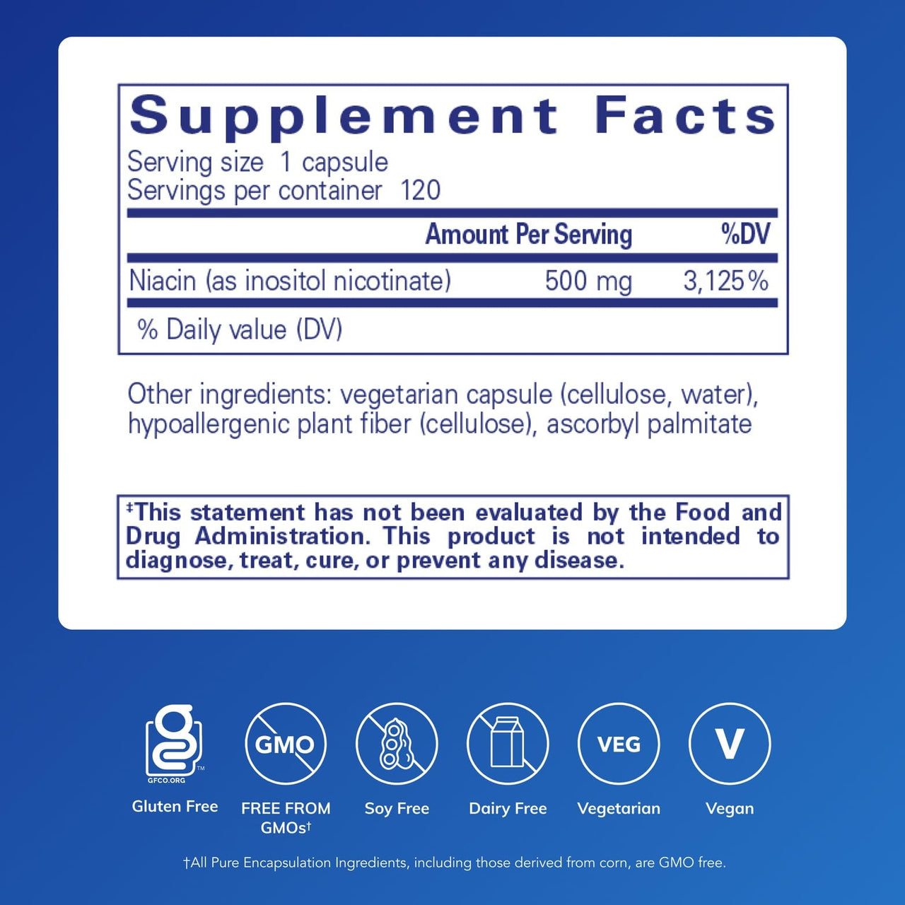 Pure Encapsulations Niacitol 500 mg | Hypoallergenic No-Flush Niacin to Support Digestion, Hormone Synthesis, and Tissue Formation* | 120 Capsules