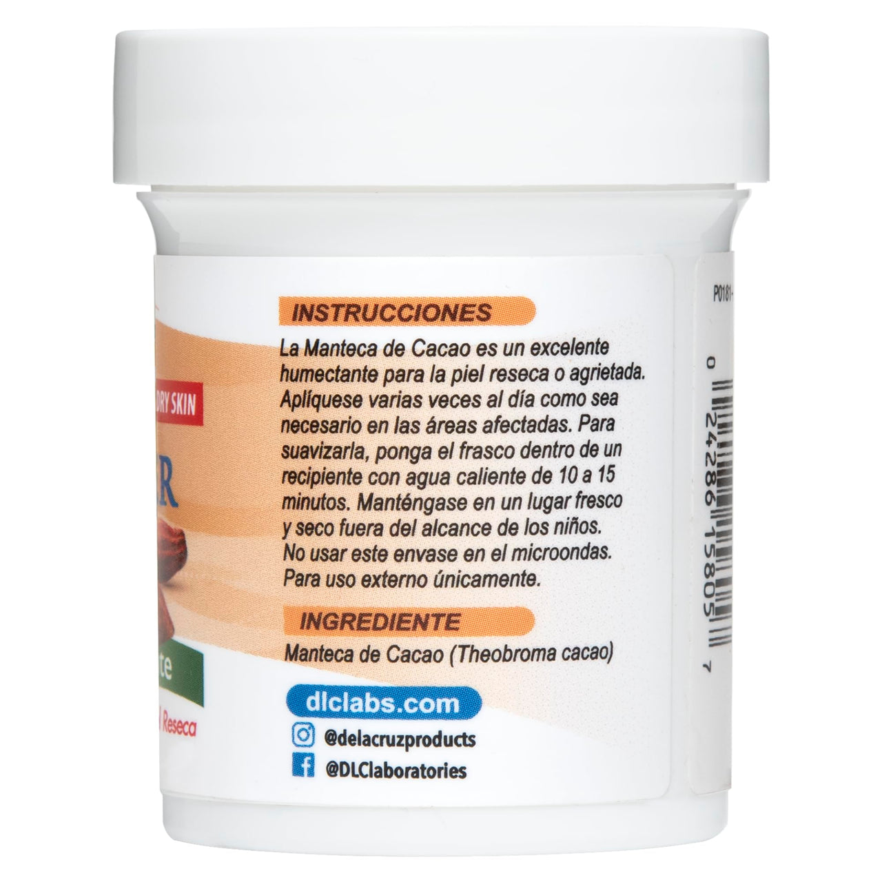 De La Cruz Cocoa Butter - 100% Pure and Natural Cocoa Butter For Dry, Rough Skin - All Natural Hydrating Moisturizer, 2 OZ (Jar - 1 Count, 2 Ounce)