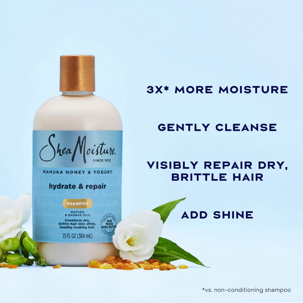 Shea Moisture Shampoo Hydrate and Repair for Damaged Hair with Manuka Honey and Shea Butter 13 oz
