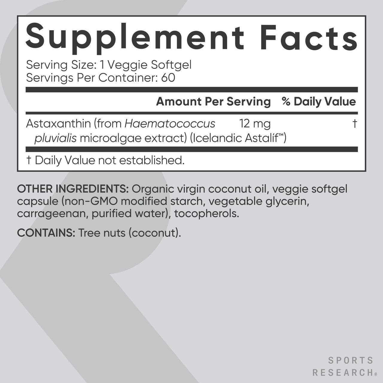Sports Research Triple Strength Vegan Astaxanthin Supplement from Algae - Plant Based Softgels for Antioxidant Activity, Skin & Eye Health - Non-GMO Verified, Made with Coconut Oil - 12mg, 60 Count