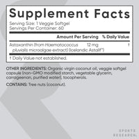 Thumbnail for Sports Research Triple Strength Vegan Astaxanthin Supplement from Algae - Plant Based Softgels for Antioxidant Activity, Skin & Eye Health - Non-GMO Verified, Made with Coconut Oil - 12mg, 60 Count
