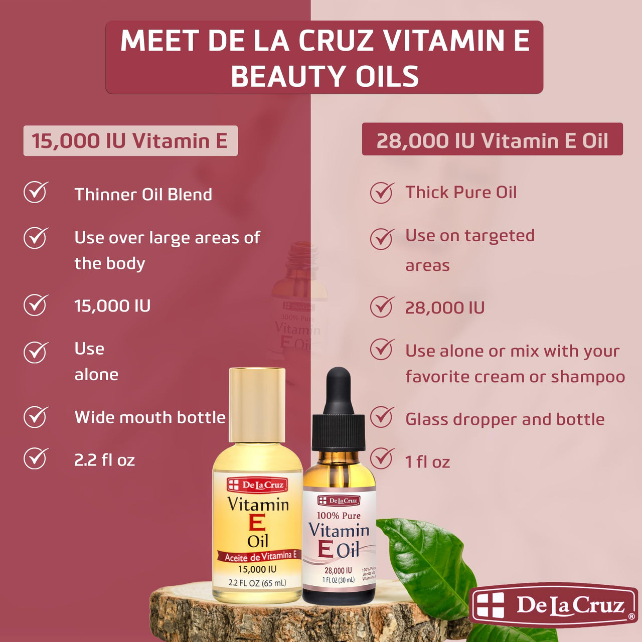 De La Cruz Vitamin E Oil for Face 28,000 IU - No Preservatives, Artificial Colors or Fragrances, Made in USA 1 FL. OZ.