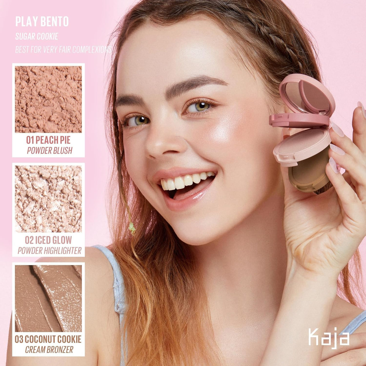 Kaja 3-in-1 Blendable Sculpting Trio - Play Bento | with Mango Seed Butter, Cream Bronzer, Powder Blush, and Highlighter, 00 Sugar Cookie