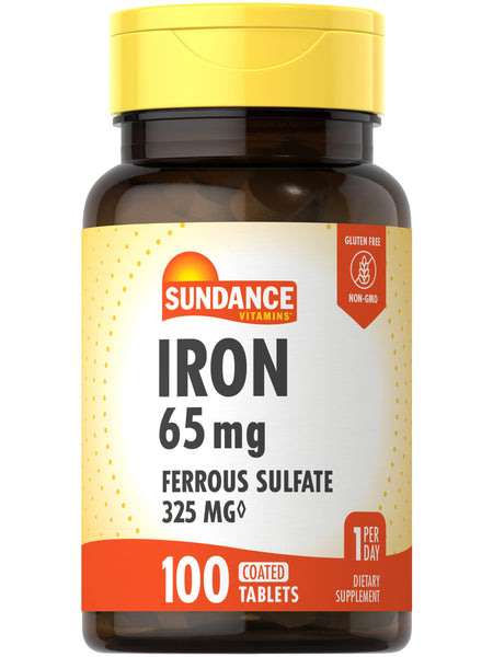 Sundance Iron Supplement Ferrous Sulfate 325mg | 100 Tablets | Vegetarian, Non-GMO, and Gluten Free