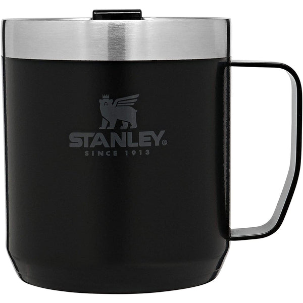Stanley Stay-Hot Camp Mug 12 oz | Press Fit Drink Through Lid | Cup for Coffee, Tea and Drinks | Insulated Stainless Steel Coffee Mug | BPA-Free | Matte Black