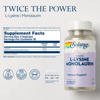 Thumbnail for SOLARAY L-Lysine Monolaurin Immune Support Supplement, 1:1 Ratio for Immune System Function, 500 mg Each, 60-Day Money Back Guarantee, 30 Servings, 60 VegCaps