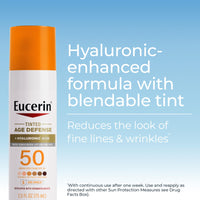 Thumbnail for Eucerin Sun Tinted Age Defense SPF 50 Face Sunscreen Lotion with Hyaluronic Acid, Skin Care Gifts for Mom, Hypoallergenic, Non-Comedogenic, Free of Fragrance, Oxybenzone & Octinoxate, 2.5 Fl Oz Bottle