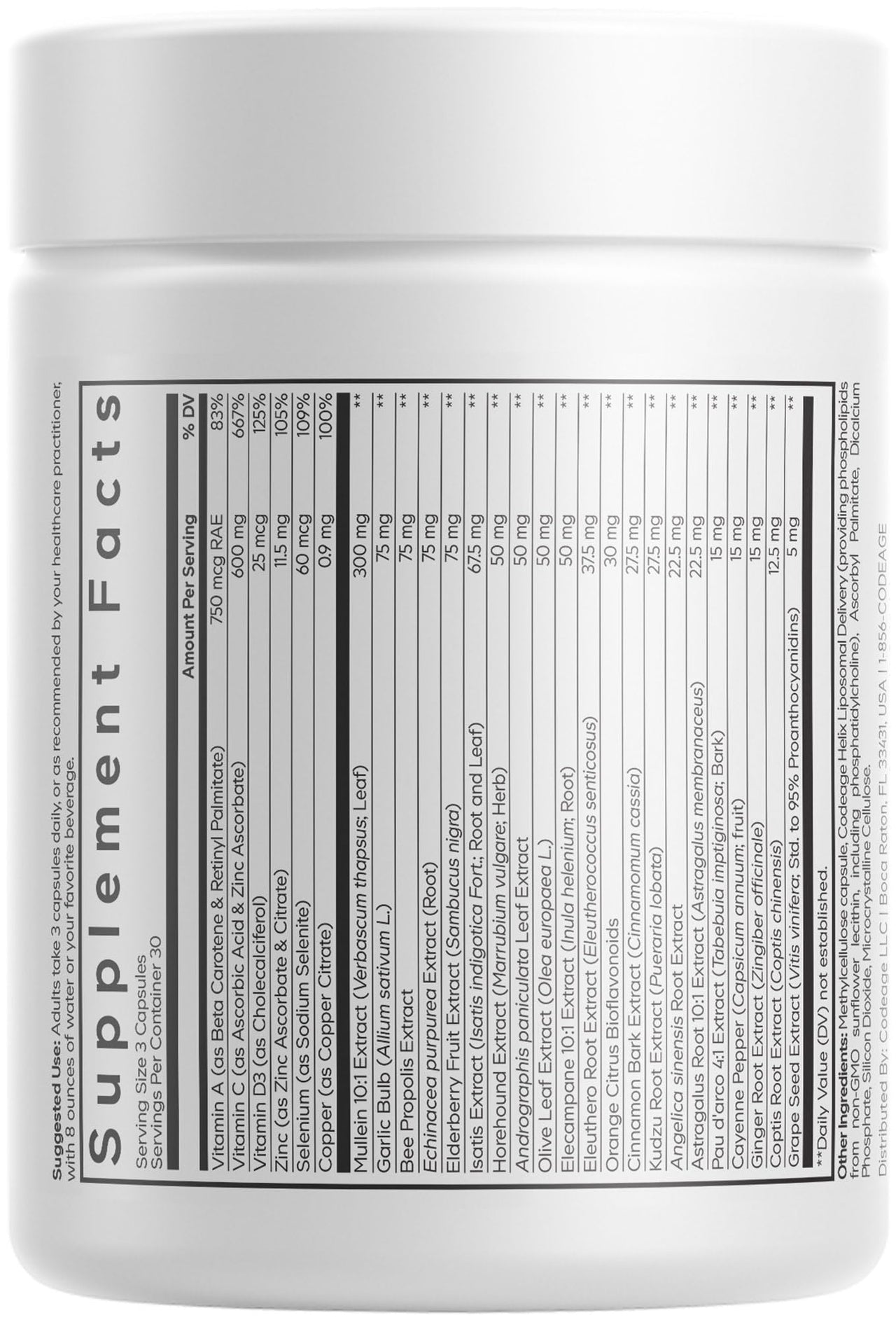 Codeage Liposomal Mullein Ultra Supplement - Mullein 10:1 Extract, Elderberry, Bee Propolis, Echinacea, Ginger Root, Andrographis, Kudzu, Vitamins, Elecampane, Eleuthero, Isatis, Non-GMO - 90 Capsules