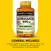 Thumbnail for Mason Natural Ashwagandha 500 mg, Adaptogen for Stress & Energy Support, Herbal Supplement, 60 Day Supply