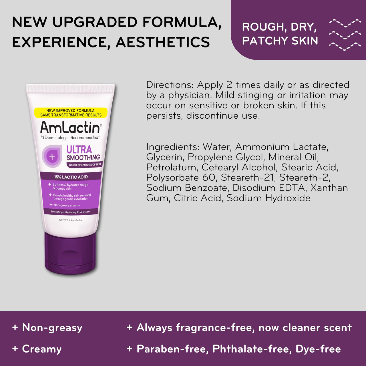 AmLactin Ultra Smoothing - Therapeutic Hand Cream for Dry Cracked Hands - No-Scrub Exfoliator and Moisturizer with 15% Lactic Acid AHA, 4.9 oz (Packaging May Vary)