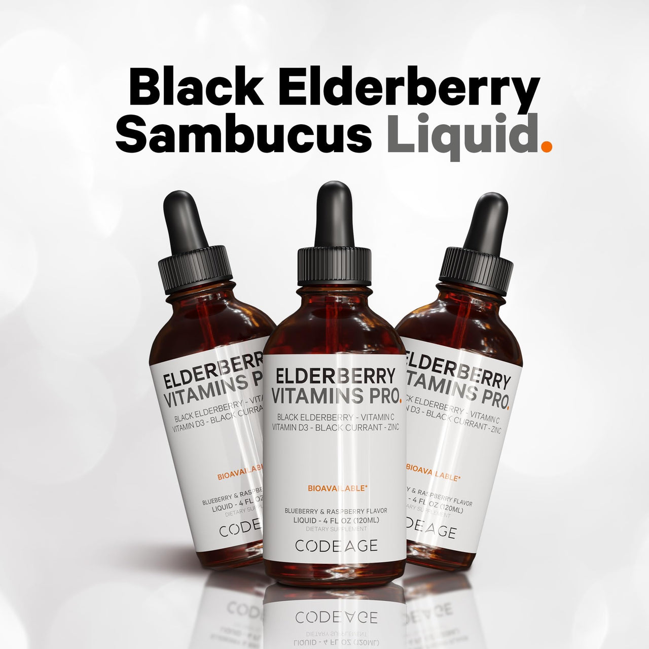 Codeage Elderberry Vitamins Pro - Organic Black Elderberry Liquid Drops - Vitamin C, D3, Zinc, Black Currant - 2-Month Supply - Black Sambucus Liquid - Supplement for Adults & Kids - 4 fl oz