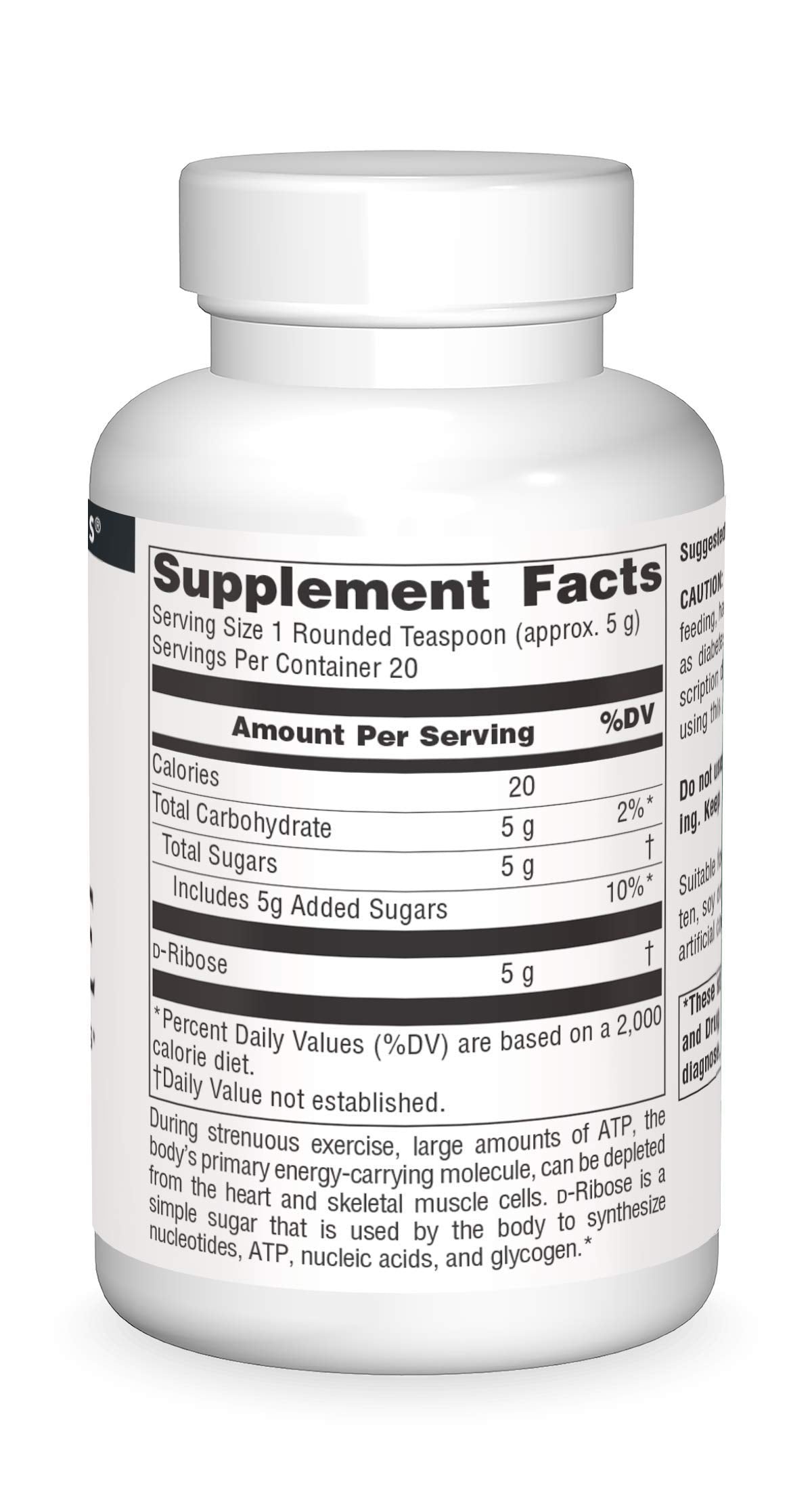 Source Naturals D-Ribose, Enhances ATP Energery* - 100 Grams Powder