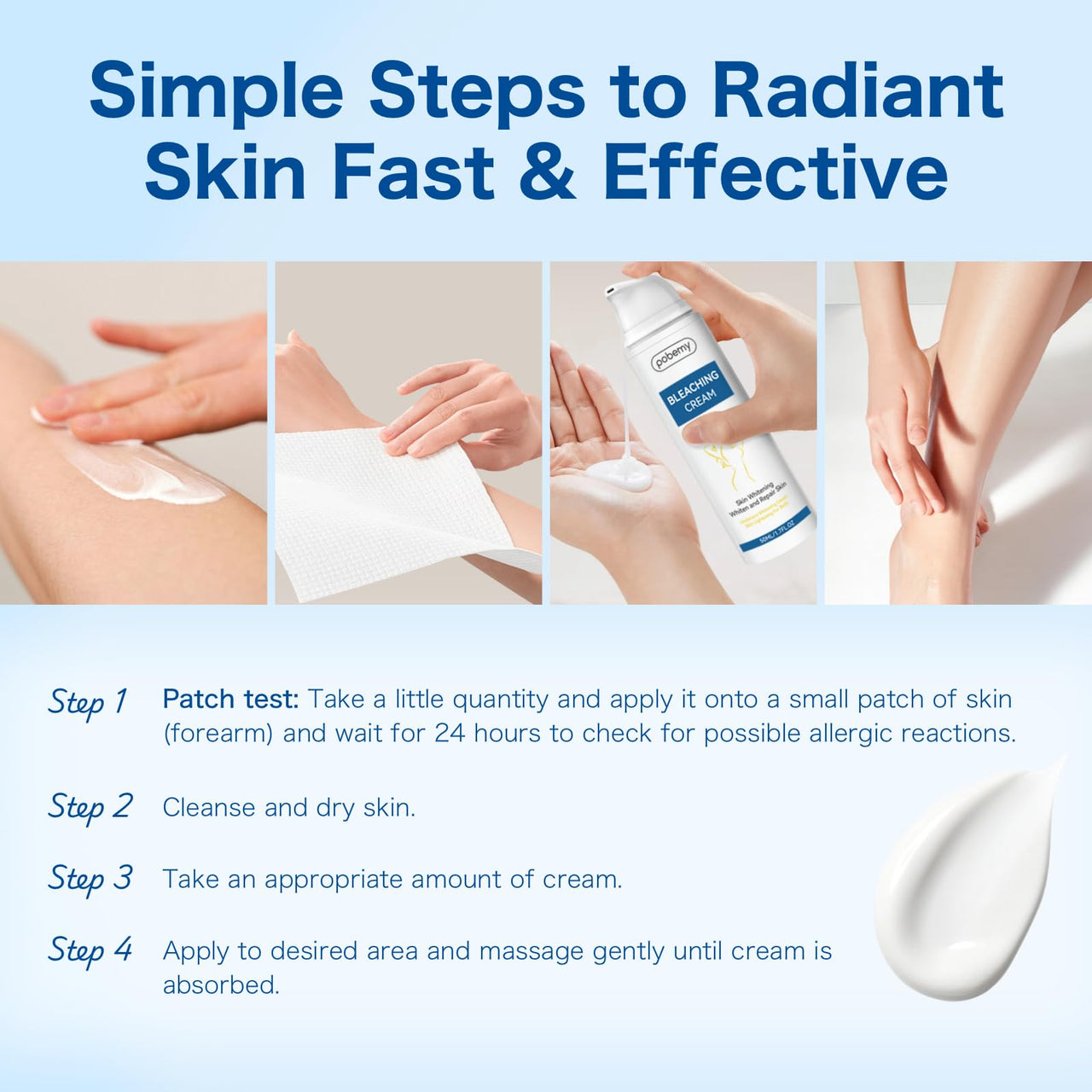 Pobemy Skin Bleaching Cream, Dark Spot Remover for Face, Intimate Areas & Body, Vitamin C Lightening for Underarms, Knees, Elbows, Inner Thighs, Bikini Line – Sensitive Skin Lightening Cream- 1.7FL OZ
