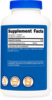 Thumbnail for Nutricost Glutathione Capsules 500mg, 240 Capsules - Gluten Free, GMO Free