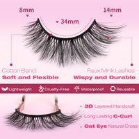 Thumbnail for False Eyelashes 14mm Faux 3D Mink Lashes Natural Look Cat Eye Wispy Lashes Pack by Kiromiro, 14 Pairs