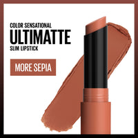 Thumbnail for Maybelline Color Sensational Ultimatte Matte Lipstick, Non-Drying, Intense Color Pigment, More Sepia, Mid-Tone Camel, 1 Count