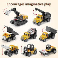 Thumbnail for HONGTUO Alloy Mini Construction Vehicles, 8Pcs Die-cast Construction Toys Set, Excavators Mixer Truck Bulldozers Forklift Dump Truck, Pull Back Car Toys for Toddlers Kids Boys & Girls
