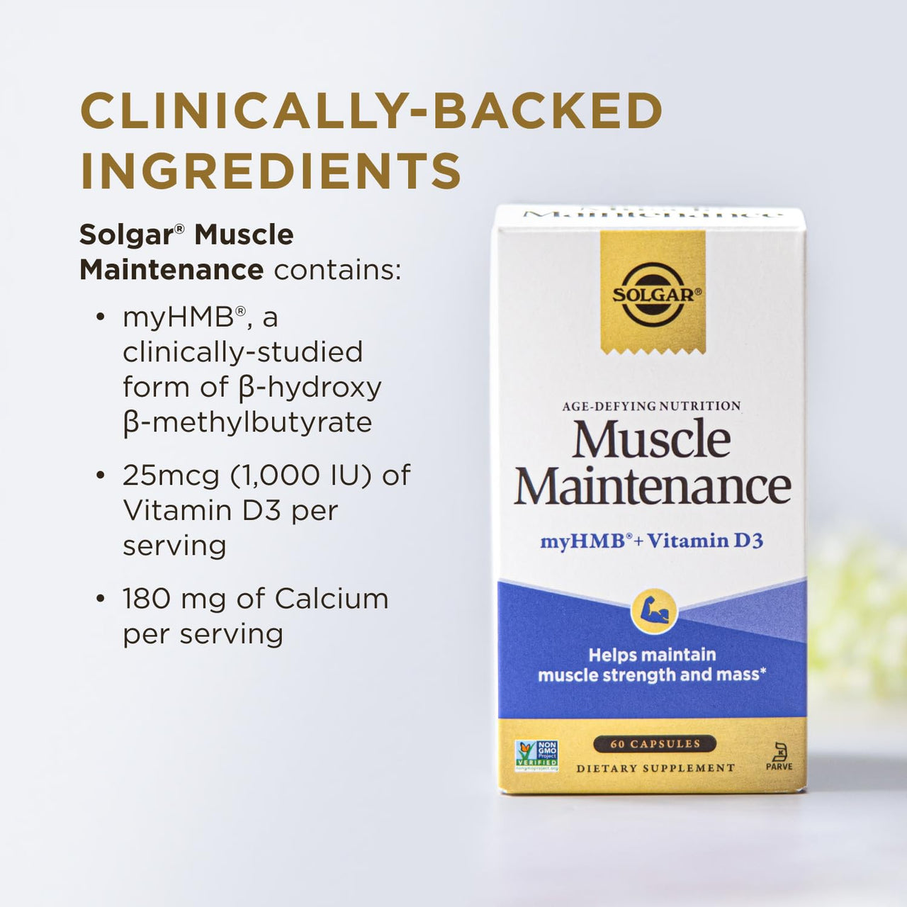 Solgar Muscle Maintenance Vitamin and Mineral Supplement, Support Muscle Mass with HMB and Vitamin D Supplement, Age-Defying Nutrition for Men and Women, Gluten Free, 20 Servings
