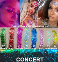 Thumbnail for Go Ho Clear White Face Body Glitter - Party Flash Festival Rave Outfits for Women&Kids,Holographic Glitter White Face Paint,Halloween Mermaid Fairy Makeup Chunky Sequins Gel,Rave Pride Accessories