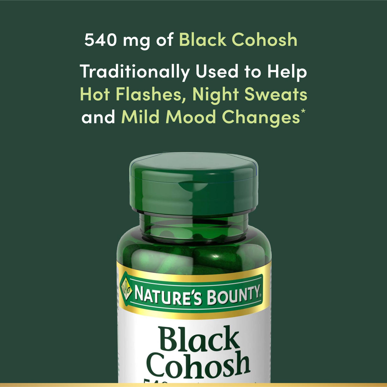 Nature's Bounty Black Cohosh Root Pills and Herbal Health Supplement, Natural Menopausal Support, 540 mg, 100 Capsules