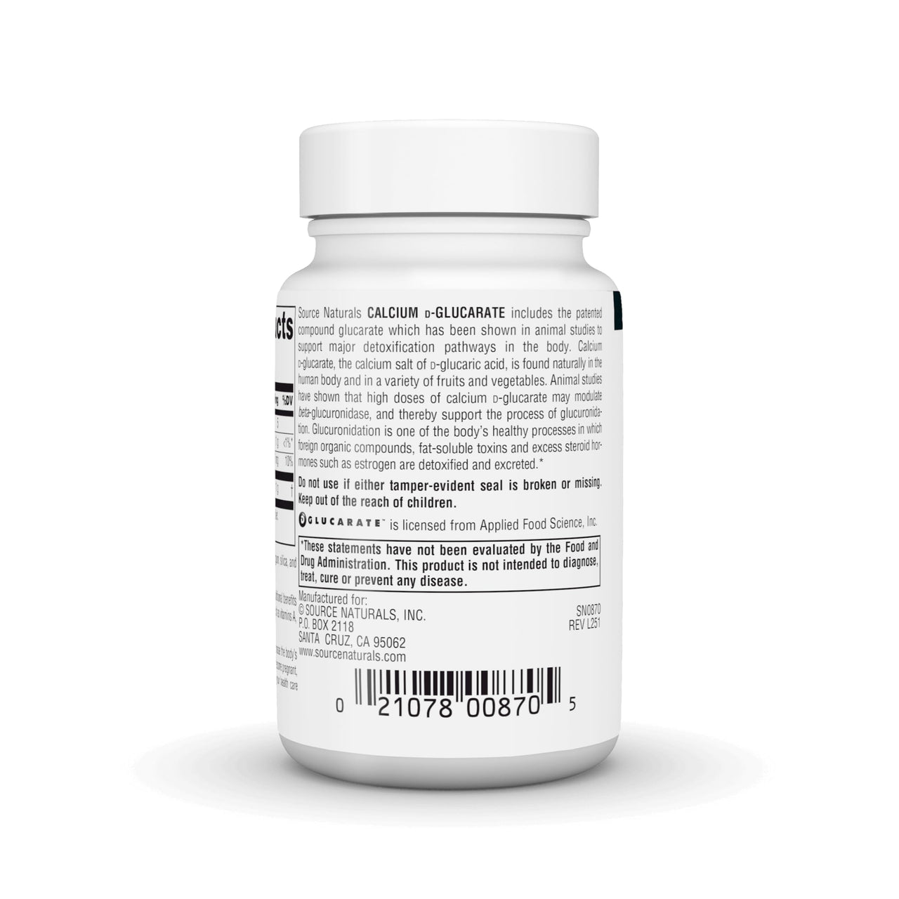 Source Naturals Calcium D-Glucarate, Cellular Detoxifier* - 500 mg - 60 Tablets