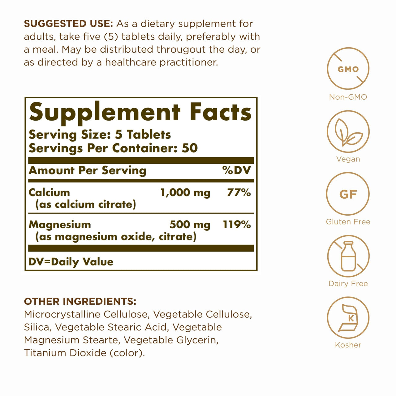 Solgar Calcium Magnesium Citrate, 250 Tablets (Pack of 2) - Supports Healthy Bones & Teeth - Musculoskeletal & Nervous System Support - Highly Absorbable - Non-GMO and Vegan - 100 Total Servings