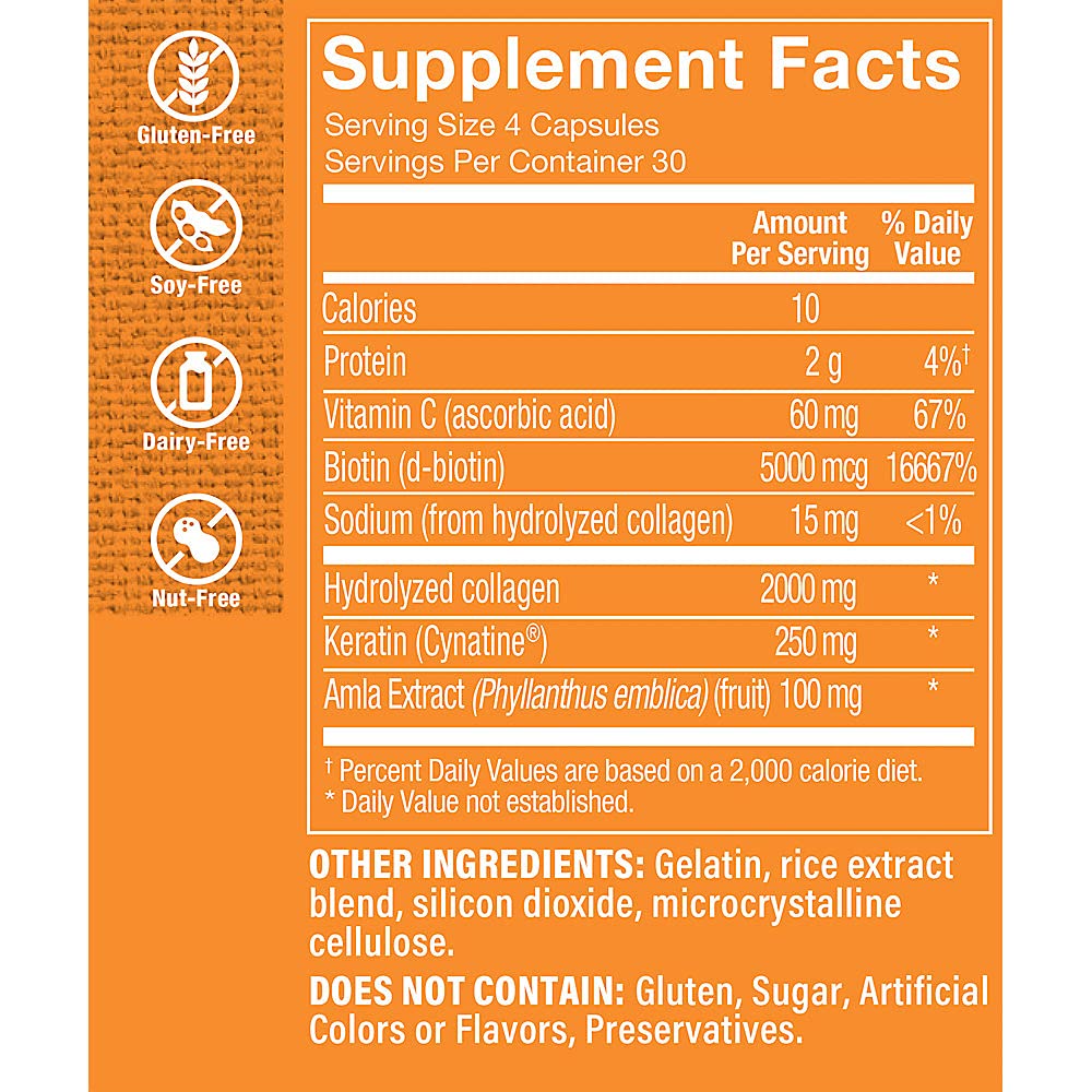 The Vitamin Shoppe Keratin for Hair with Biotin Collagen - Strong Healthy Hair | Hair Luster & Shine | 120 Capsules | Beauty