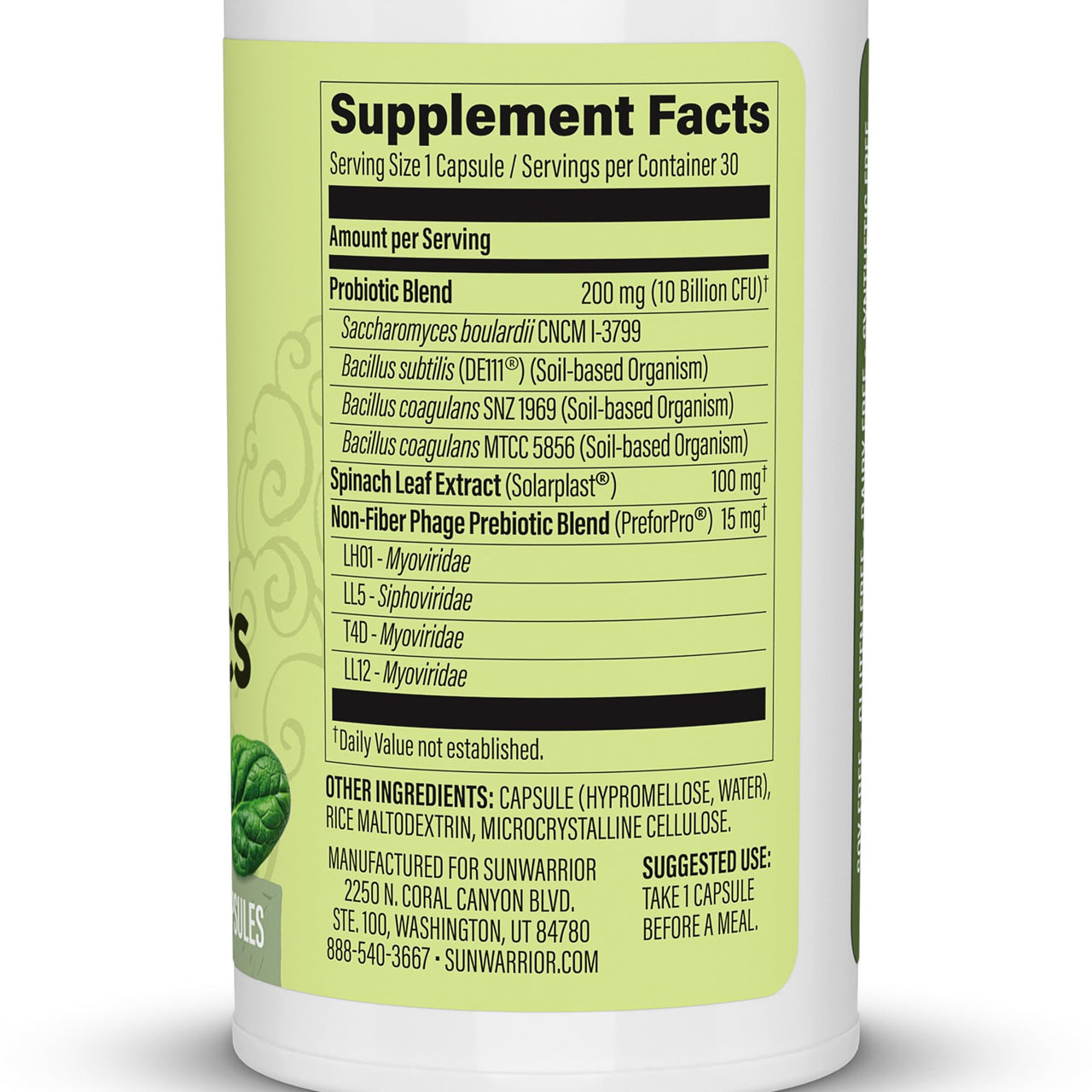 Sunwarrior Probiotics Soil-based Vegan Capsules | 10 billion CFU for Digestion Soy Free Gluten Free Dairy Free | 30 CT