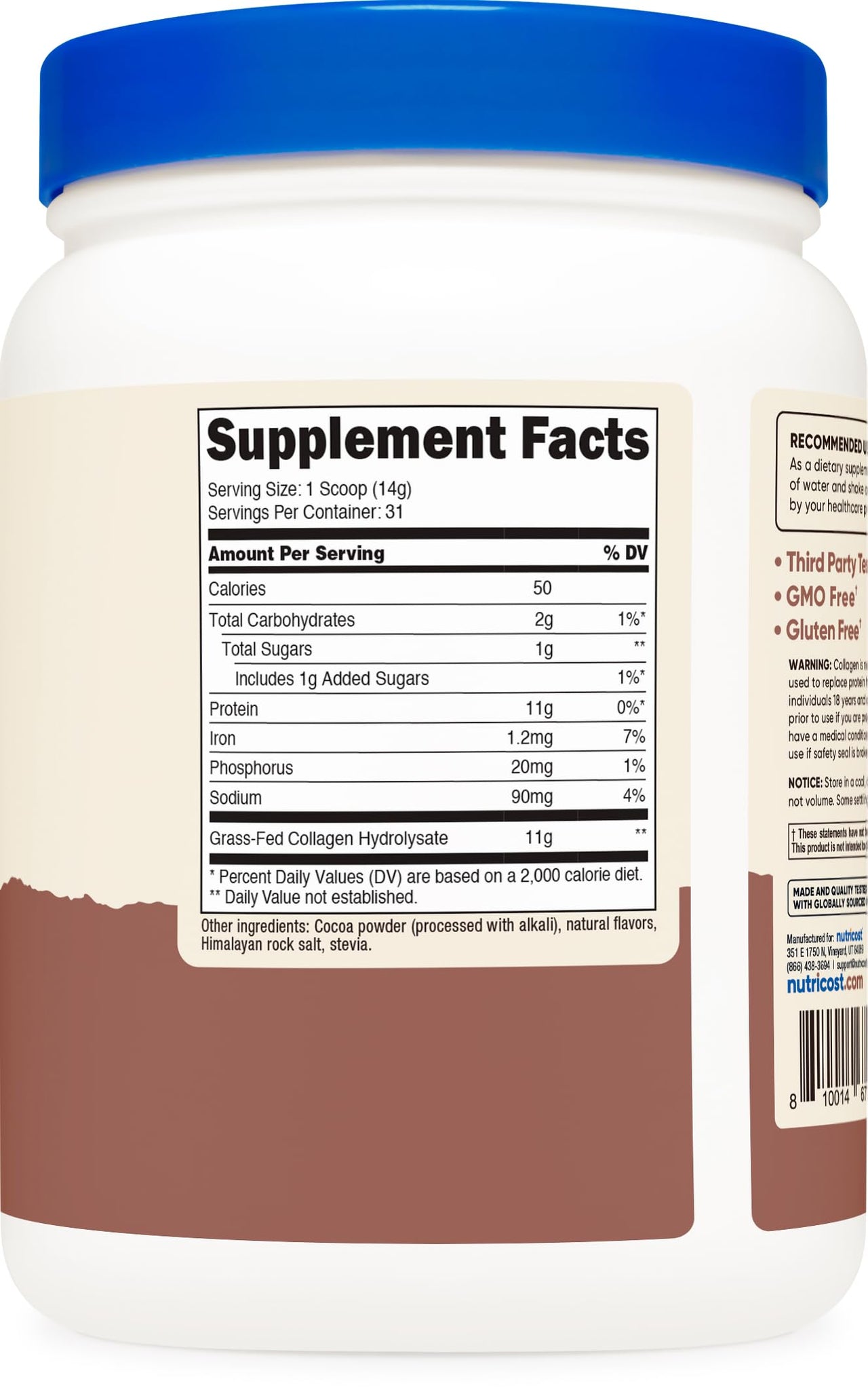 Nutricost Collagen Peptides Powder 1LB (454 G) (Chocolate) - Grass Fed Bovine Collagen Hydrolysate