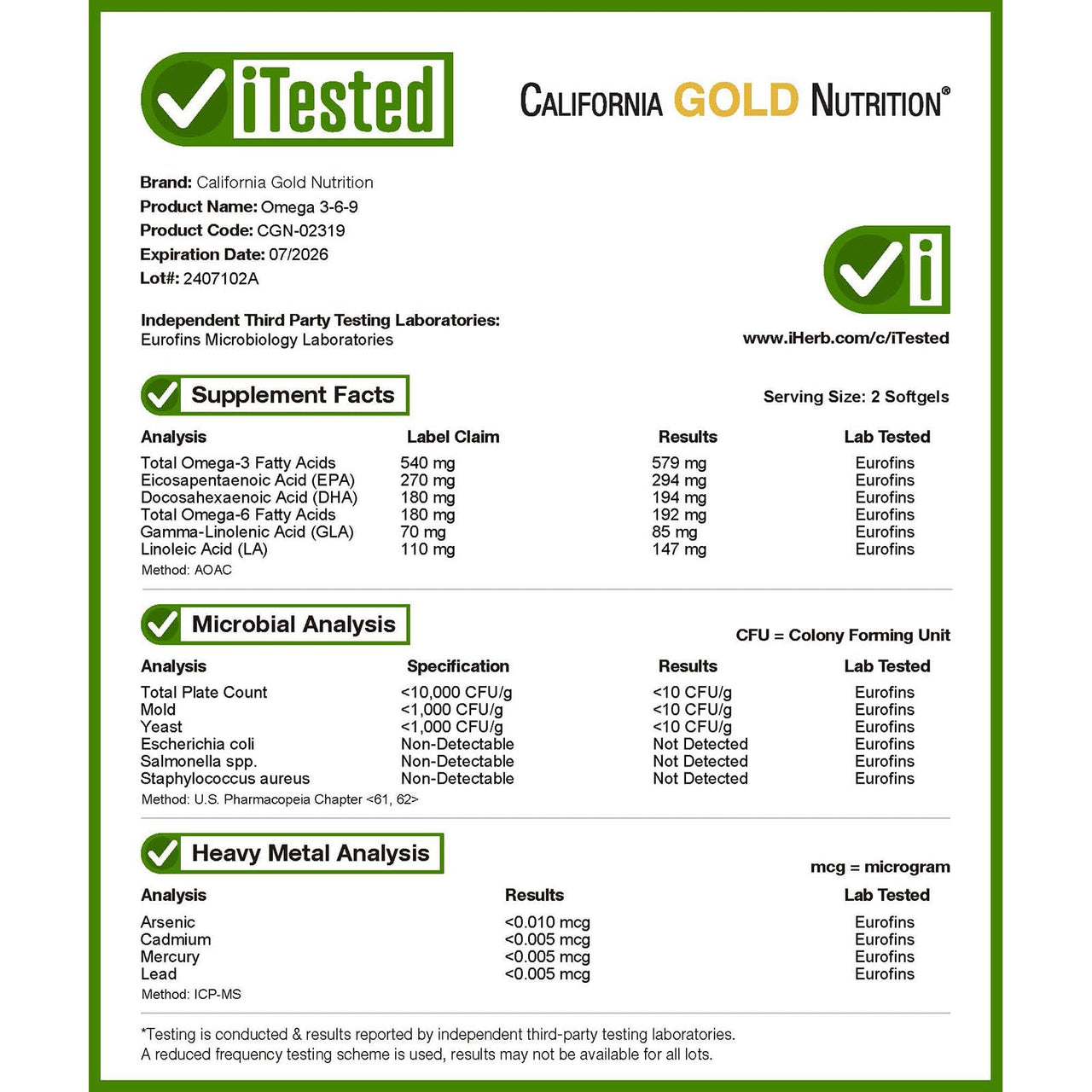 California Gold Nutrition Omega 3-6-9s, with Omega-3 Fish Oil and Borage Seed Oil, EPA, DHA, GLA, and Linoleic Acid, Natural Lemon, 180 Softgels