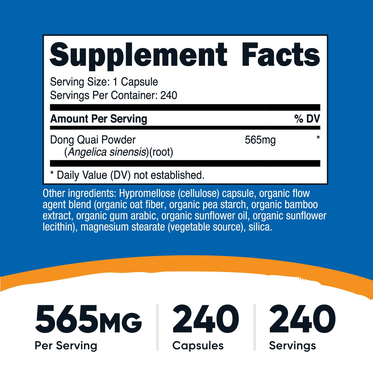 Nutricost Dong Quai 565mg, 240 Capsules (Angelica Sinensis) - Vegetarian Caps, Non-GMO, Gluten Free