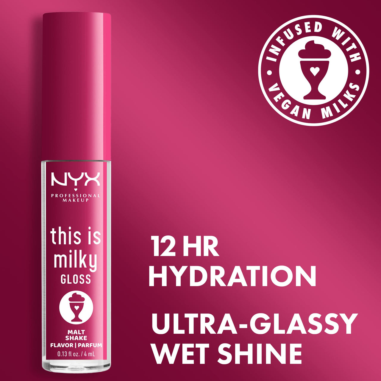 NYX PROFESSIONAL MAKEUP This Is Milky Gloss, Lip Gloss with 12 Hour Hydration, Vegan - Malt Shake (Warm Red)