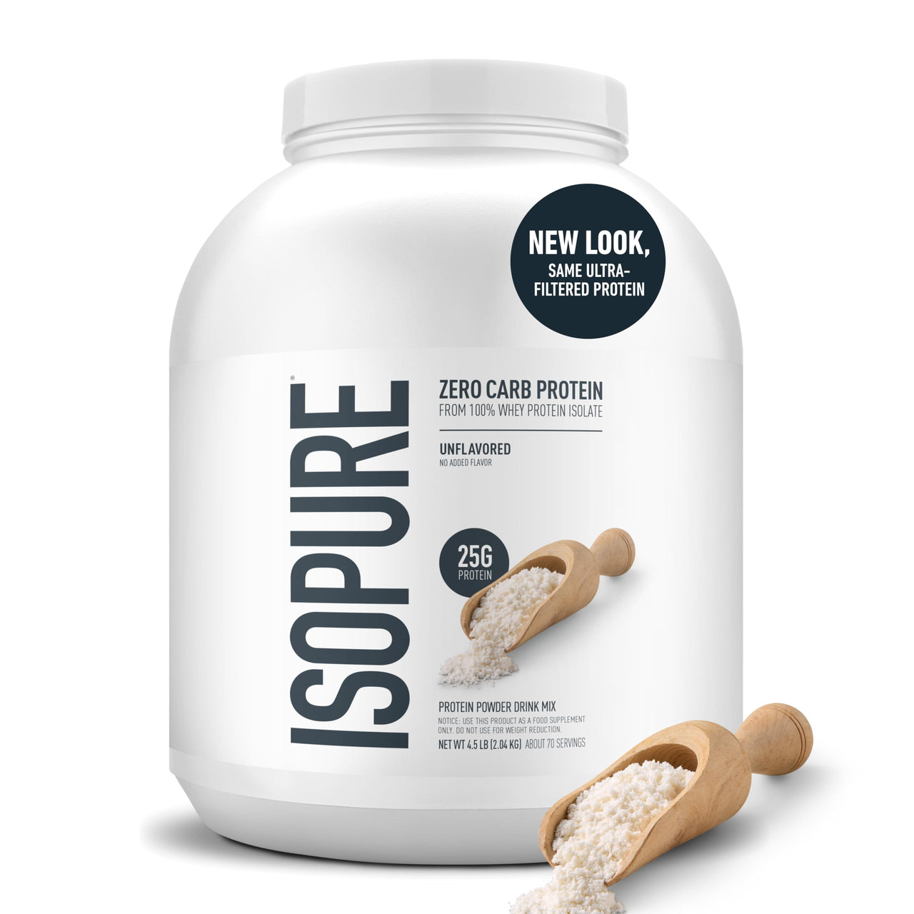 Isopure Zero Carb 100% Pure Whey Isolate Protein Powder, Gluten-Free, with Vitamins, Unflavored, 25g Protein Per Serving, 4.5 Lbs, 70 Servings (Packaging May Vary)