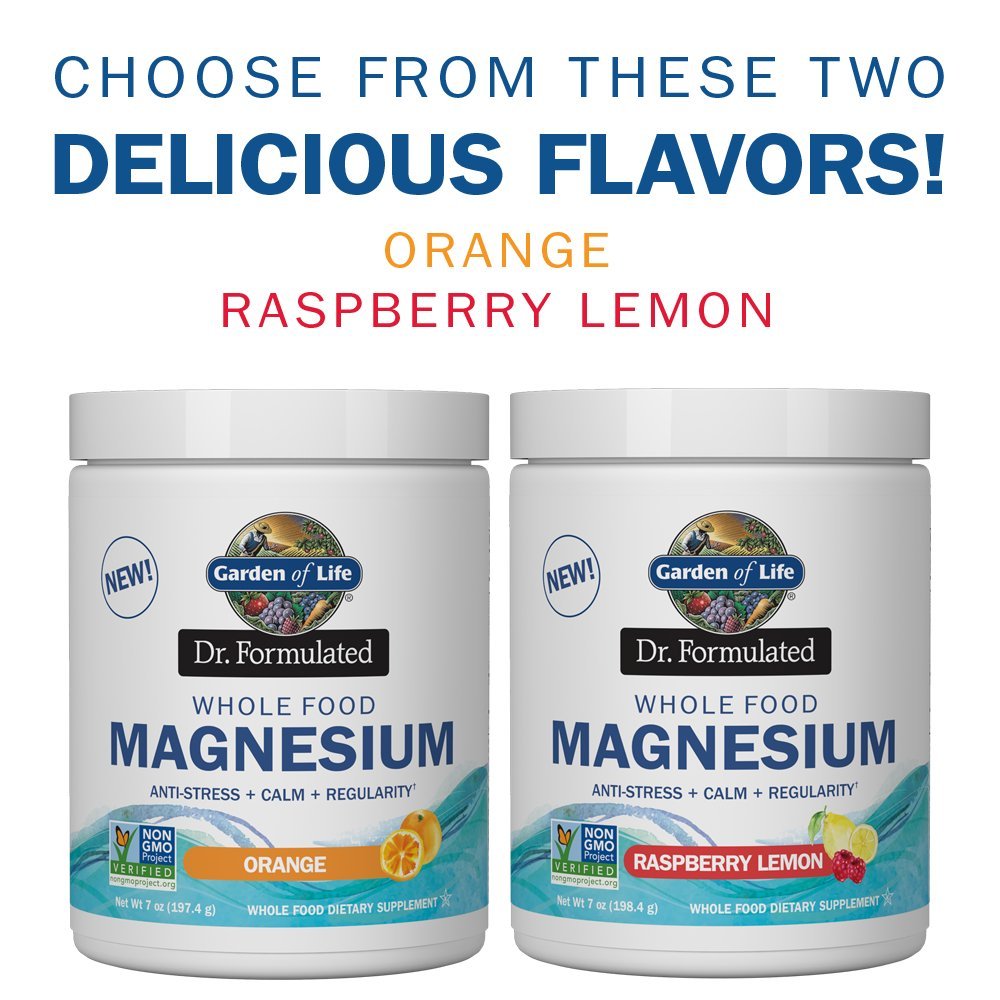 Garden of Life Dr. Formulated Whole Food Magnesium 197.4g Powder Orange,40 Servings(Pack of 1), Non-GMO,Vegan,Gluten & Sugar Free Supplement with Probiotics - Best for Anti-Stress,Calm & Regularity