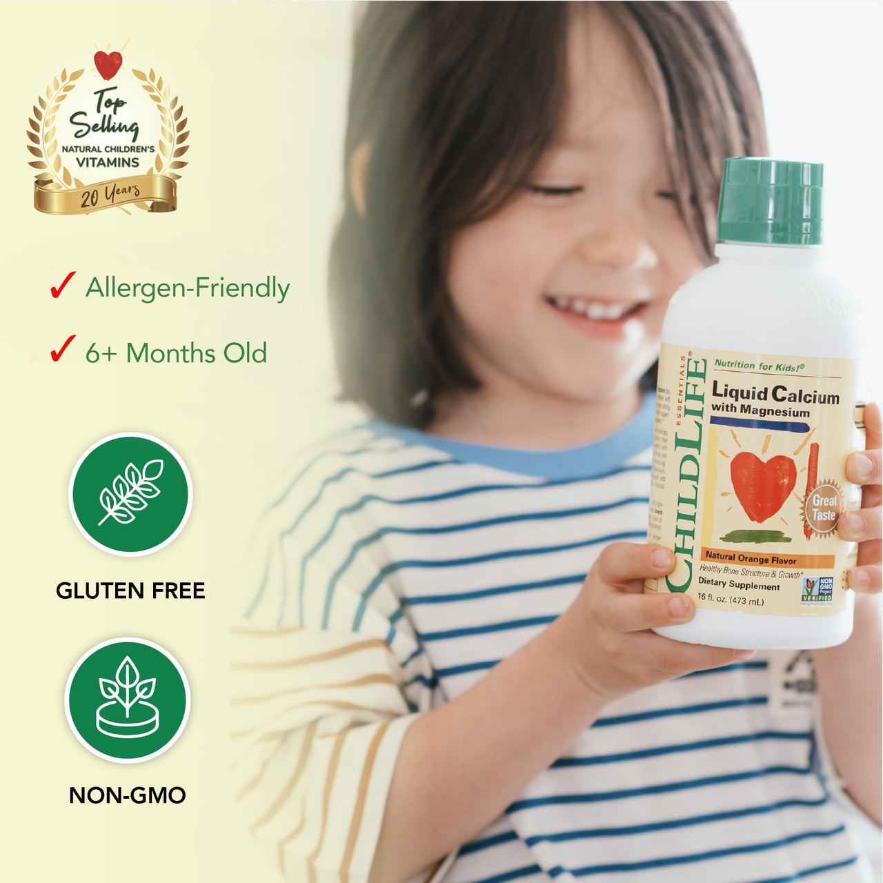 CHILDLIFE ESSENTIALS Liquid Calcium Supplement for Kids - Baby Calcium with Magnesium, Zinc, and Vitamin D3 - Orange Flavor, 16 fl oz (1 Pack)