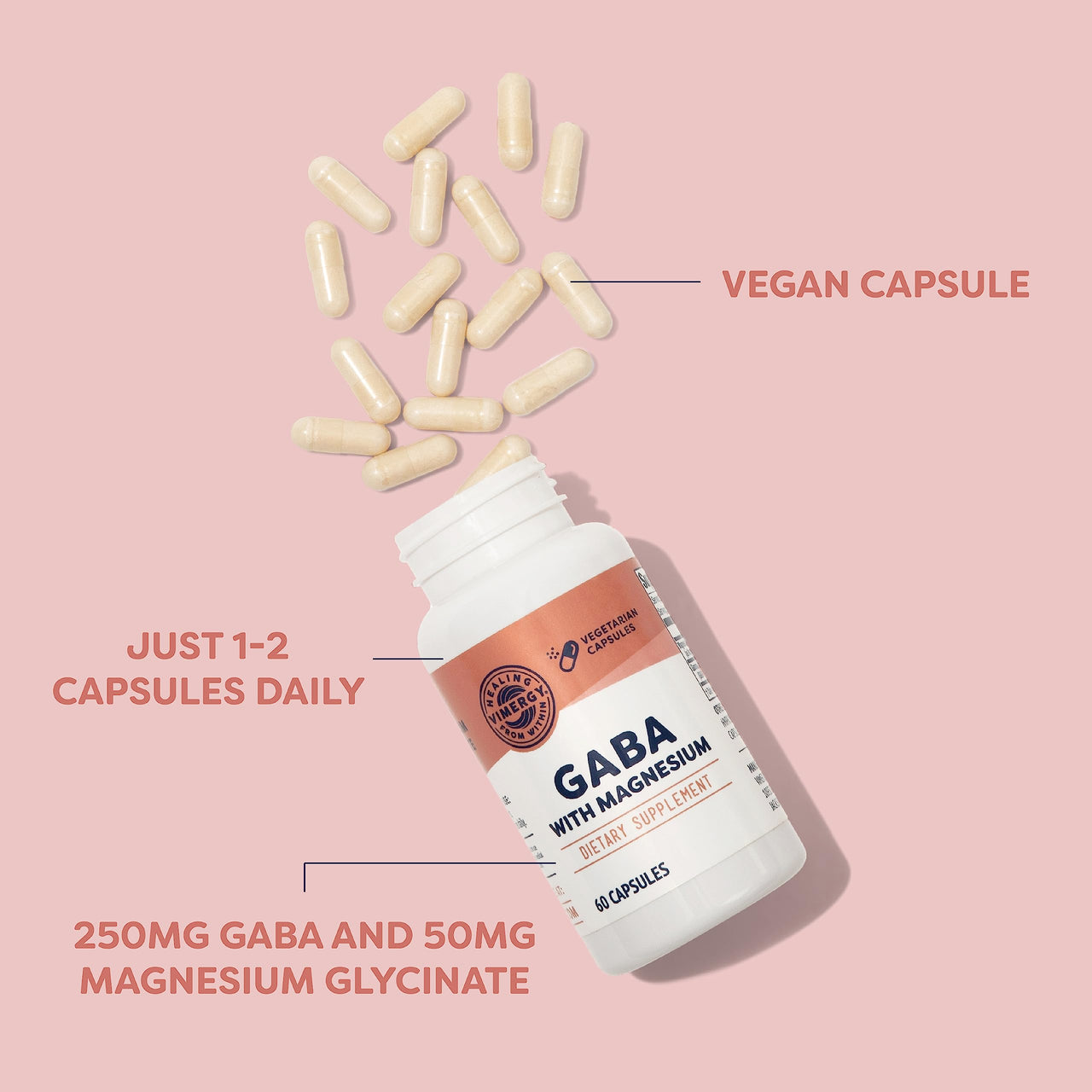 VIMERGY GABA with Magnesium – Supports Nervous System Function – Promotes Relaxation – Kosher, Vegan & Gluten-Free – 60 Capsules