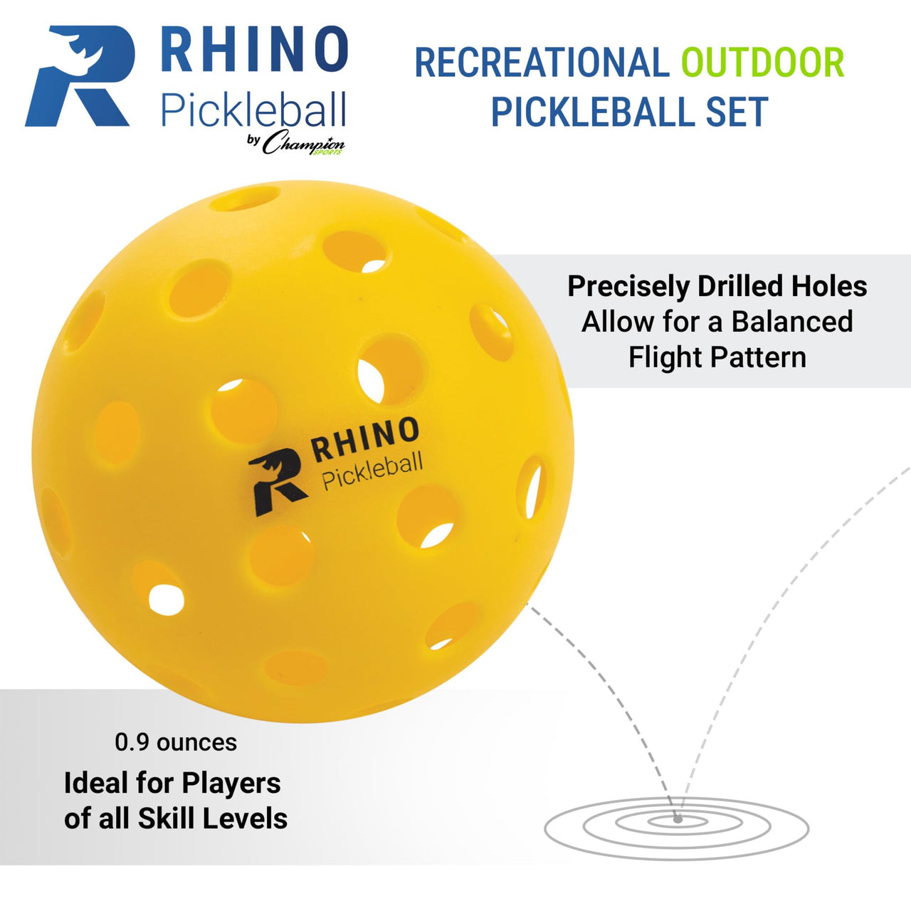 Champion Sports Outdoor Pickleball Balls - Official Size Outdoor Pickleballs - Yellow Pickleball Ball Set for Outdoor Courts - 6 Pack